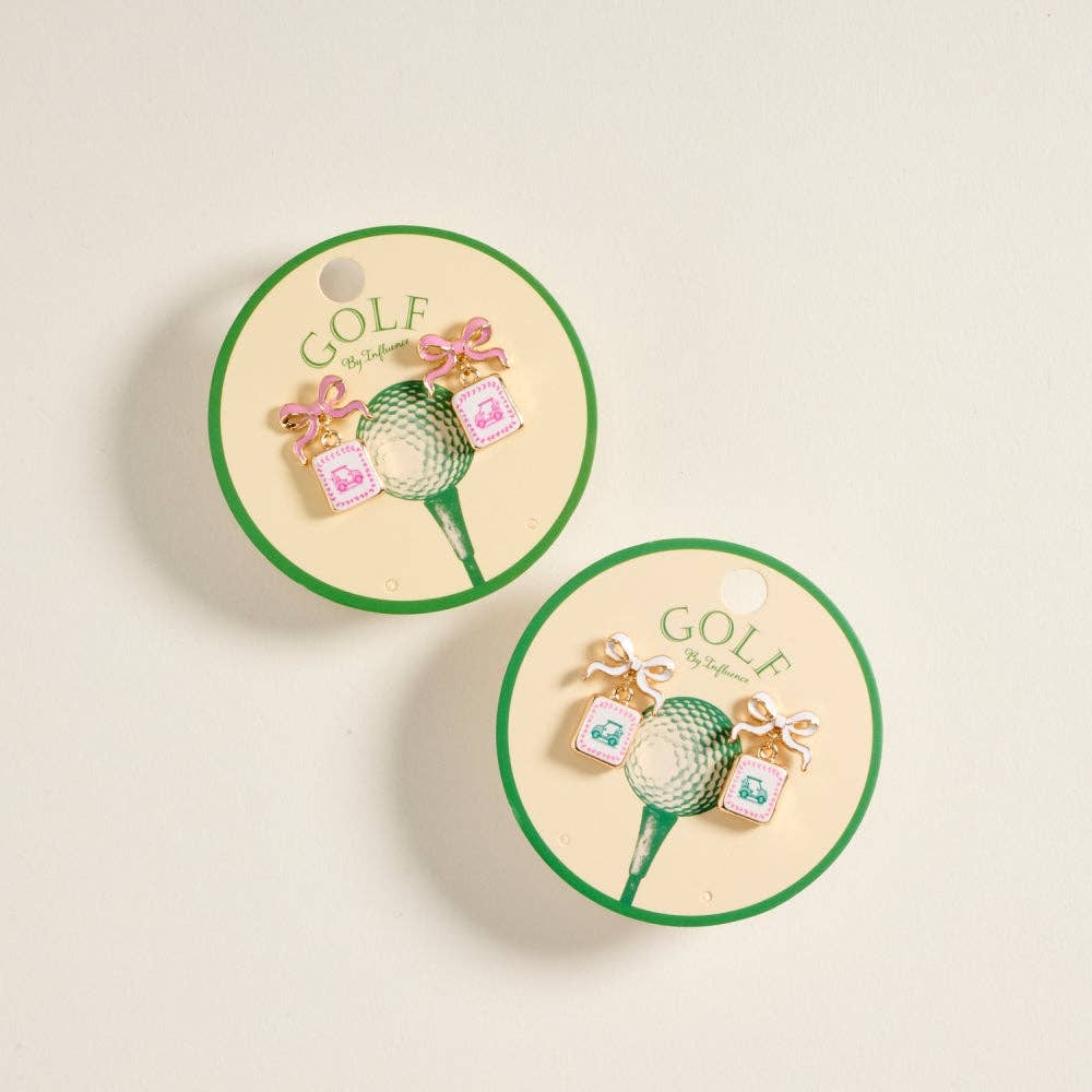 ENAMEL GOLF CART TILE RIBBON POST EARRINGS