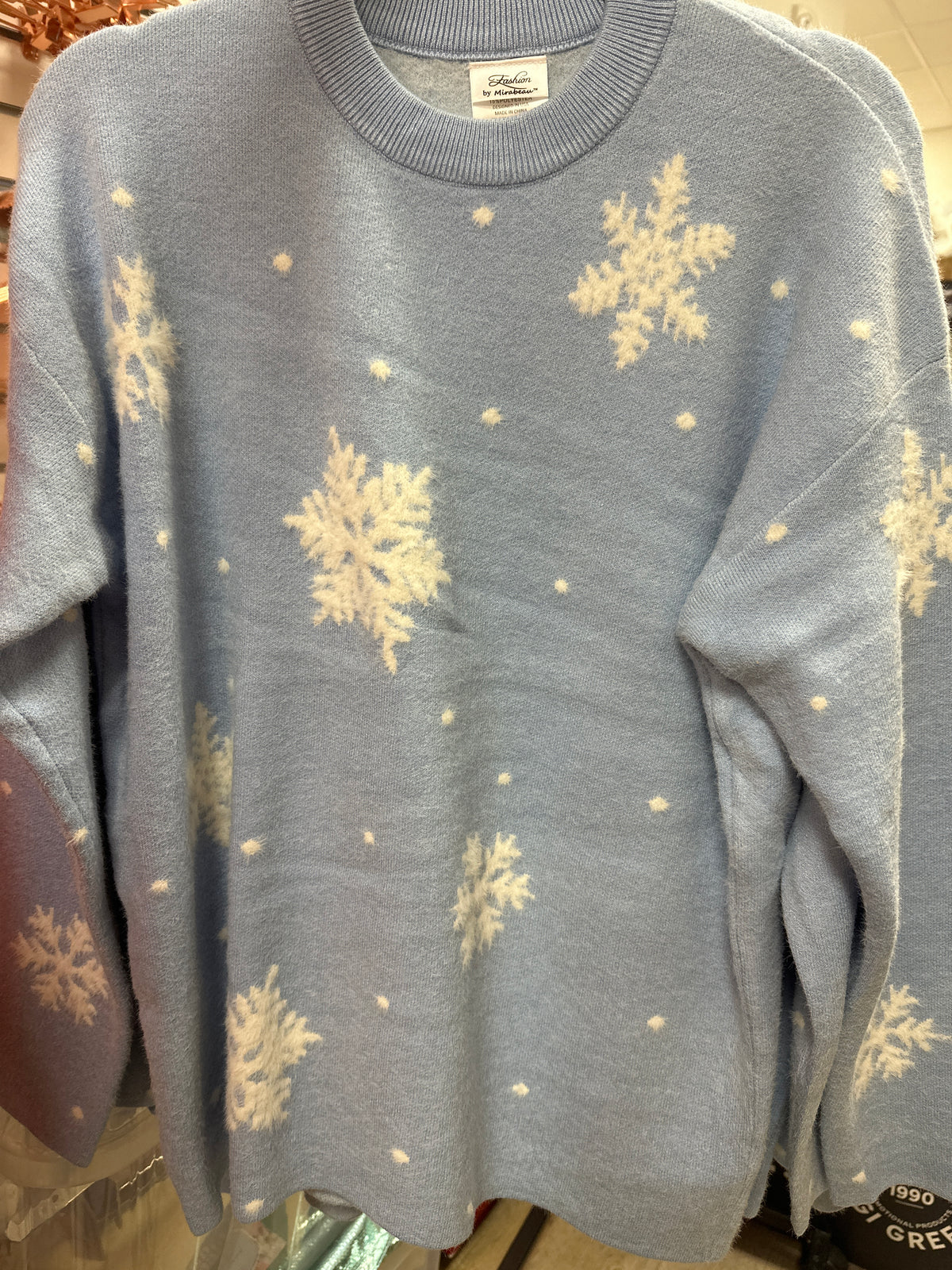 3-D KNIT FROSTED BLUE SNOWFLAKE SWEATER