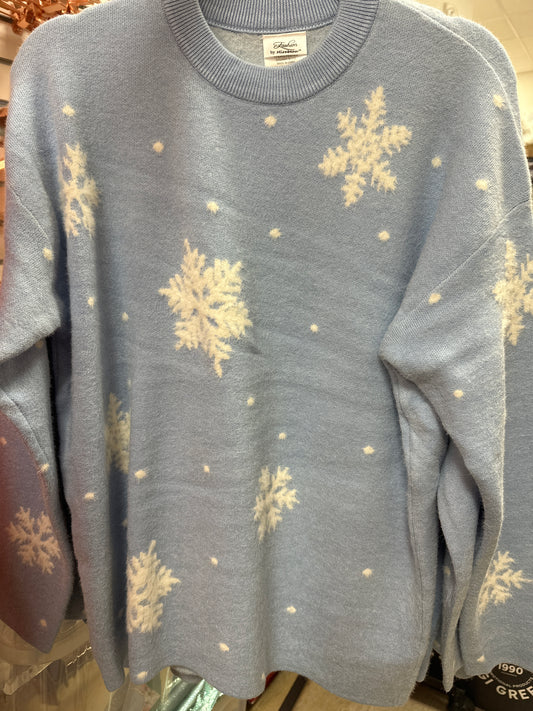 3-D KNIT FROSTED BLUE SNOWFLAKE SWEATER