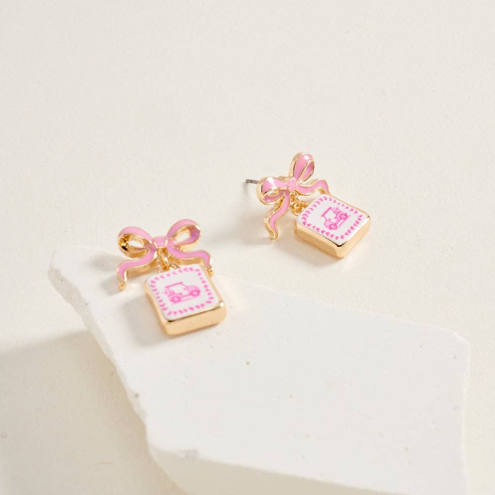 ENAMEL GOLF CART TILE RIBBON POST EARRINGS