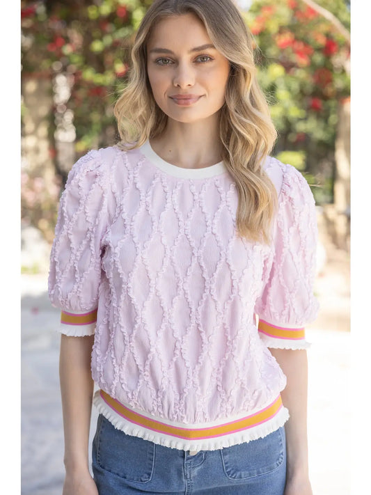PINK STRIPED ELASTIC BAND DIAMOND TEXTURED TOP