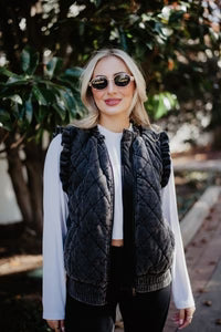 QUILTED RUFFLE VEST