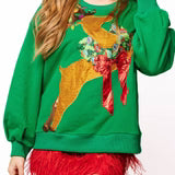 Green Rhinestone Rudolph Wearing A Wreath Sweatshirt