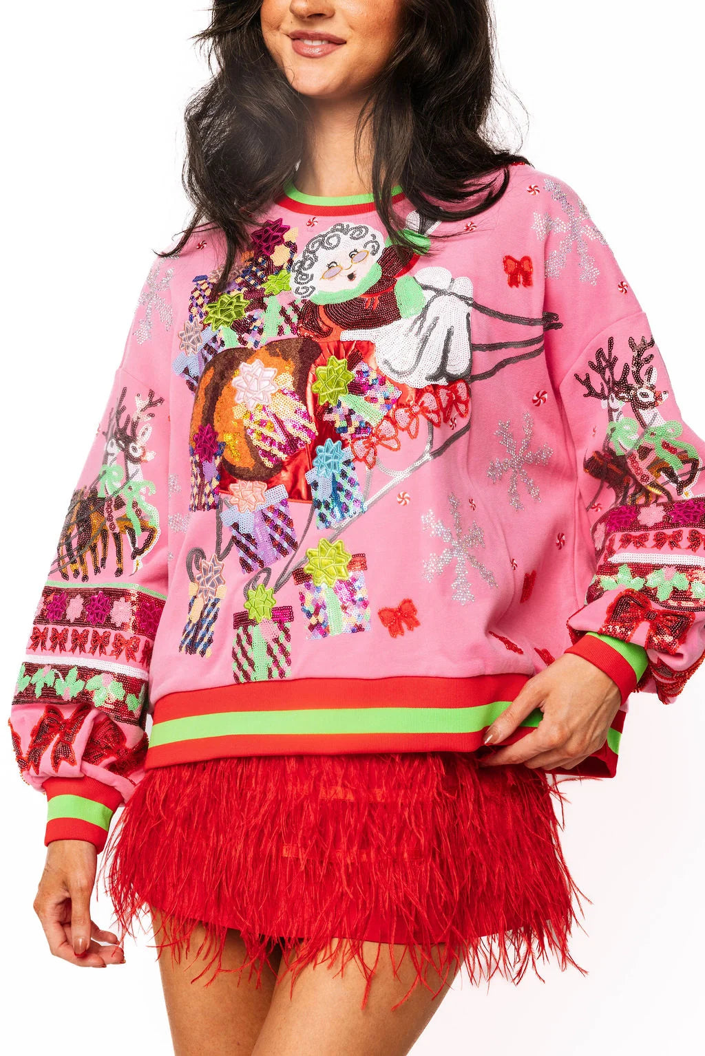 HOT PINK VINTAGE MRS. CLAUS SLEIGH SWEATSHIRT