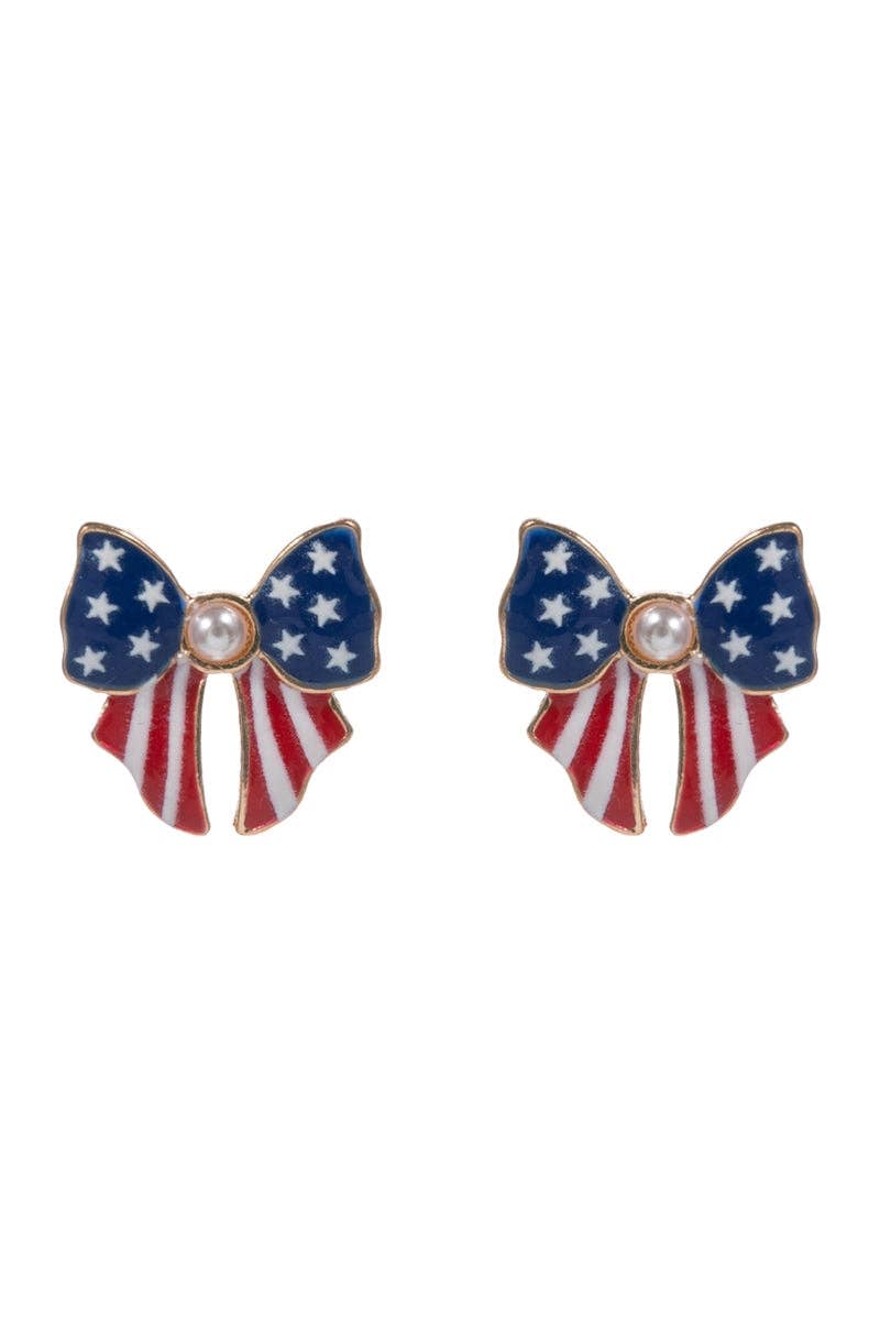 Bow Enamel American Flag Pattern Post Earrings