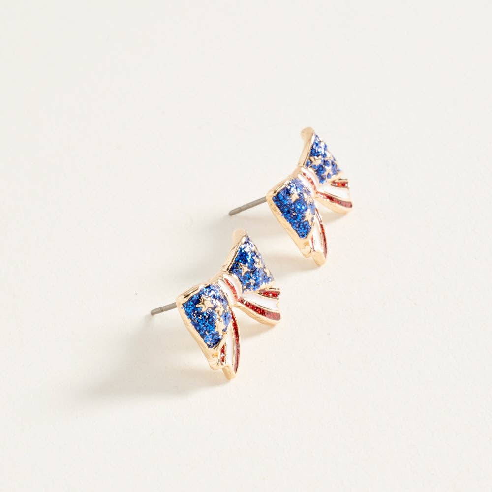 AMERICAN USA FLAG BOW RIBBON ENAMEL POST EARRINGS