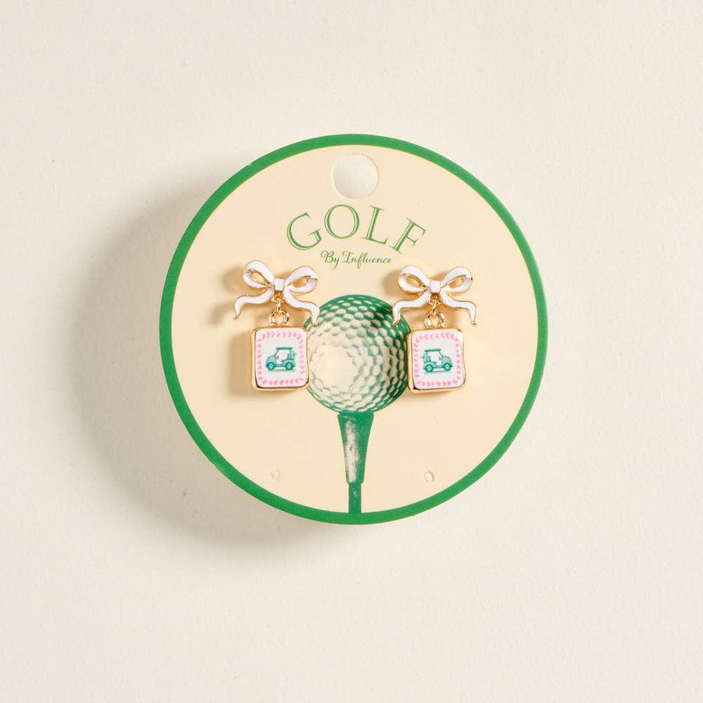 ENAMEL GOLF CART TILE RIBBON POST EARRINGS