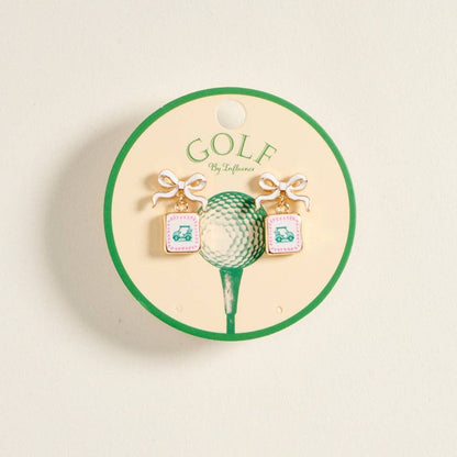 ENAMEL GOLF CART TILE RIBBON POST EARRINGS