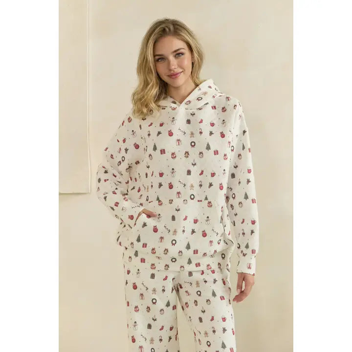 WHITE HOLIDAY QUILTED SWEATSHIRT AND PANTS - 2 PC. SET