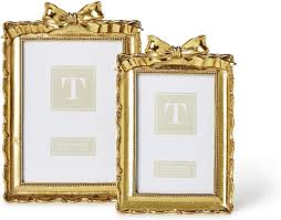 GOLD PHOTO FRAME WITH ACCENT BOW