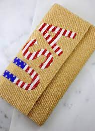 Gold Beaded USA Clutch