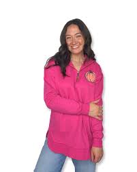 PINK QUARTER ZIP PULLOVER WITH PUMPKIN