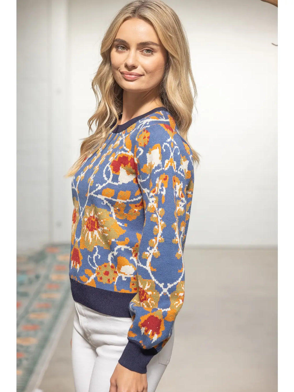 Multicolor Floral and Animal Print Knitted Sweater Top