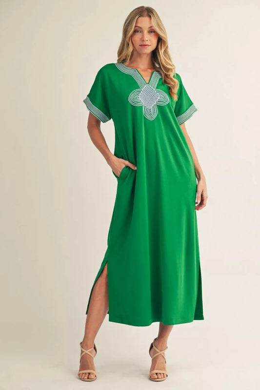 DROP SHOULDER MIDI DRESS - KELLY GREEN