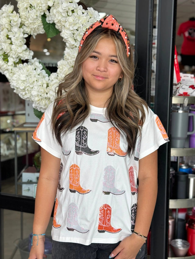 ORANGE AND BLACK BOOT ALL OVER TEE