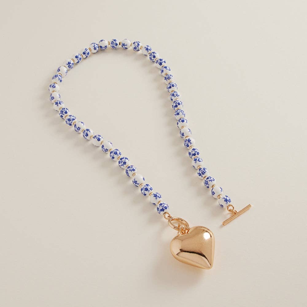 PUFFY HEART CERAMIC BEAD FRONT TOGGLE NECKLACE
