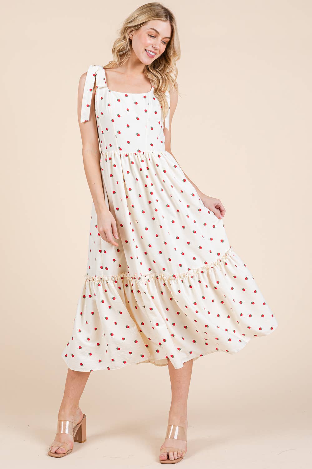 STRAWBERRY TIERED MIDI SUNDRESS
