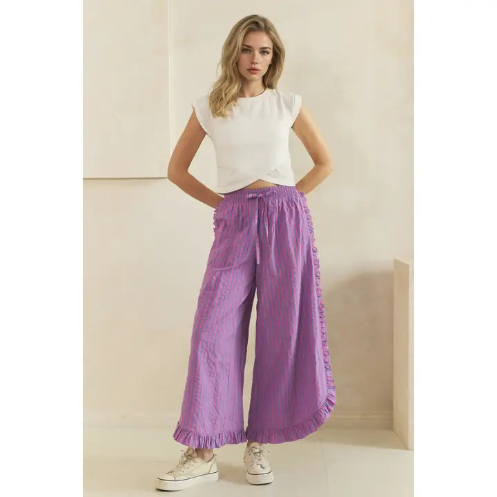 BREEZY STRIPE LINEN WIDE LEG PANTS