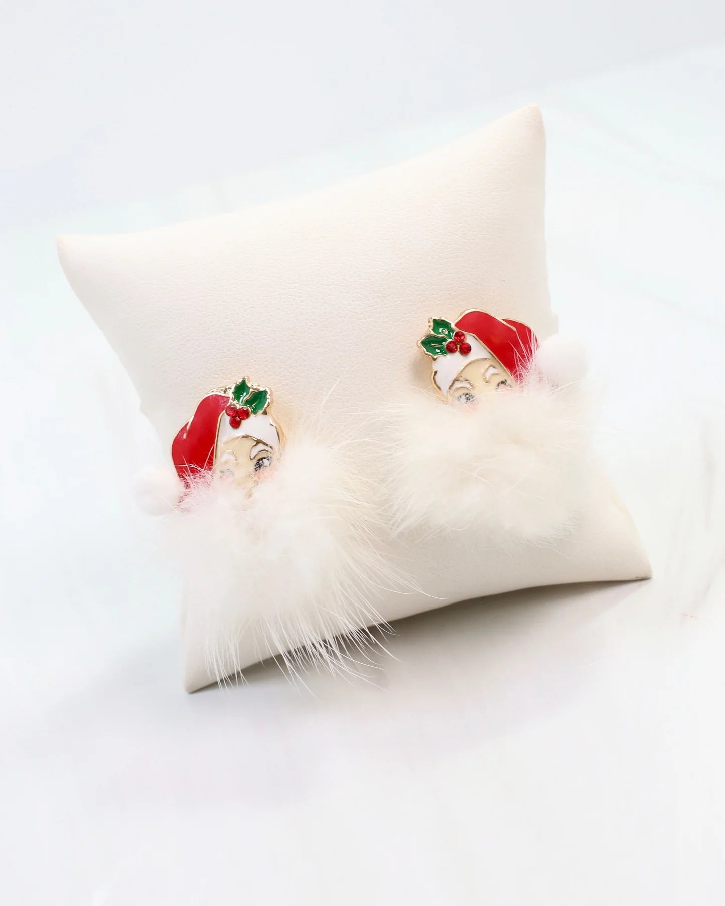 FUZZY WINKING SANTA EARRING