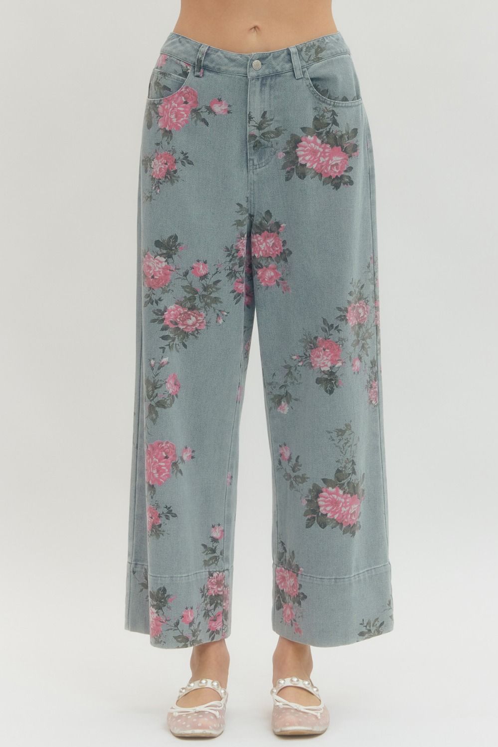 LIGHT BLUE DENIM FLORAL PANTS - Pharm Favorites by Economy Pharmacy