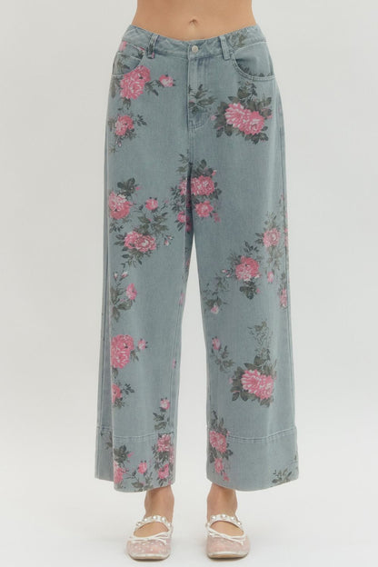 LIGHT BLUE DENIM FLORAL PANTS - Pharm Favorites by Economy Pharmacy