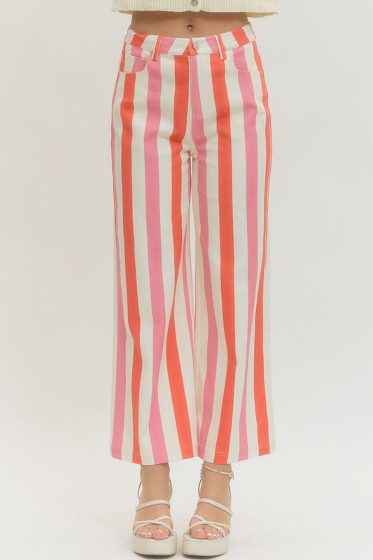 STRIPED WIDE LEG PANTS