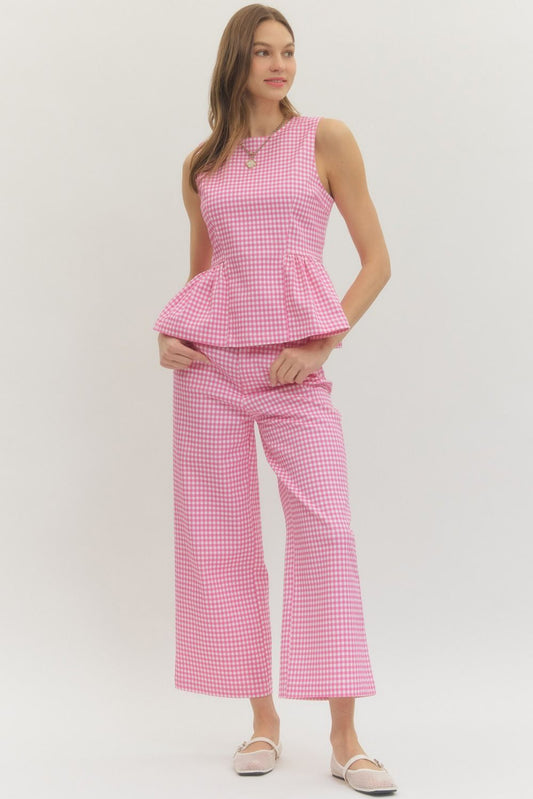 PINK GINGHAM PEPLUM TOP & STRAIGHT LEG PANTS - Pharm Favorites by Economy Pharmacy