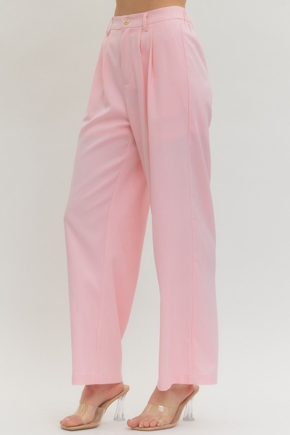 BELTED SLEEVELESS BUTTON DOWN PANT SUIT 2 PC. SET - LT. PINK - Pharm Favorites by Economy Pharmacy