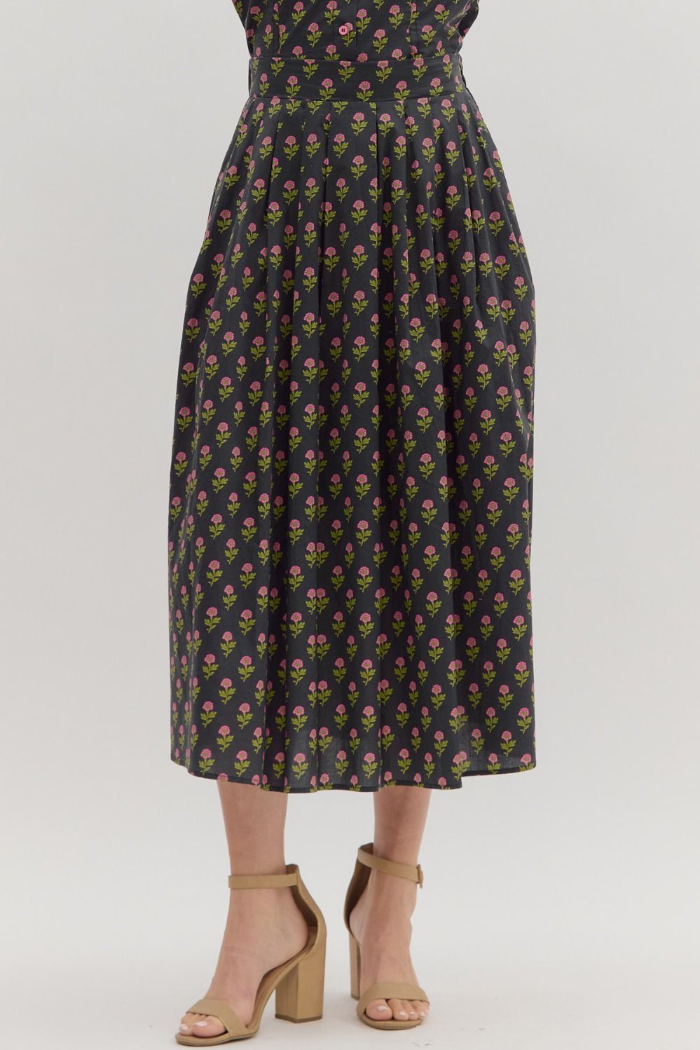BLACK MINI FLORAL PATTERN SKIRT