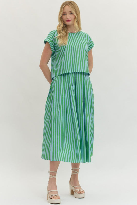 STRIPED MIDI SKIRT AND TOP 2 PC. SET