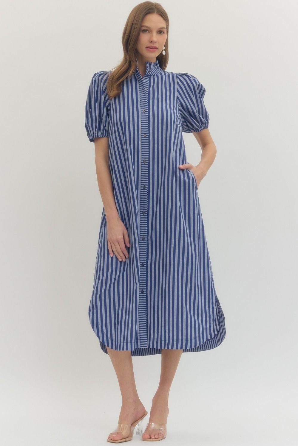 STRIPED PUFF SLEEVE MIDI DRESS - Pharm Favorites by Economy Pharmacy