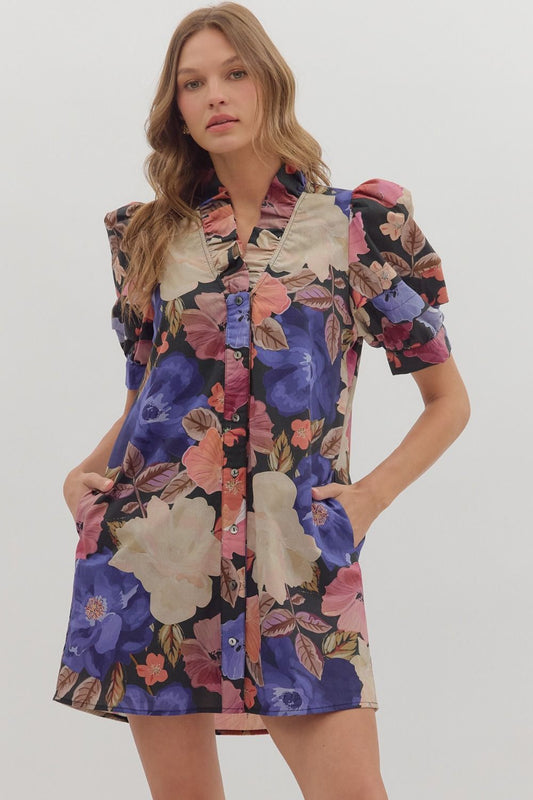 FLORAL PUFF SLEEVE MINI DRESS