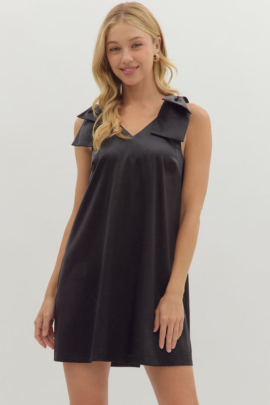 SLEEVELESS MINI DRESS WITH BOW DETAIL ON SHOULDERS