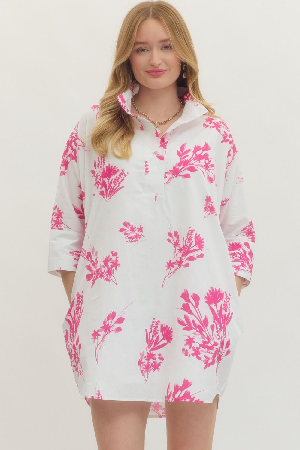 PINK FLORAL HALF SLEEVE MINI DRESS - Pharm Favorites by Economy Pharmacy