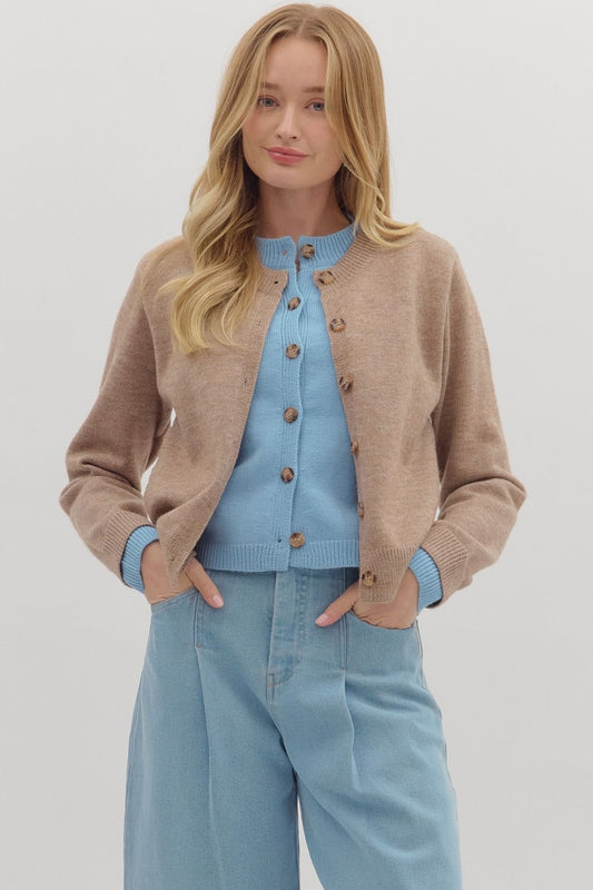 MOCHA CARDIGAN JACKET WITH LAYERED LOOK