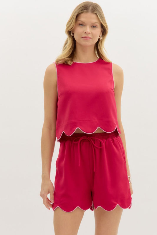 SCARLET 2PC SHORT SET WITH SCALLOP EDGE ACCENT