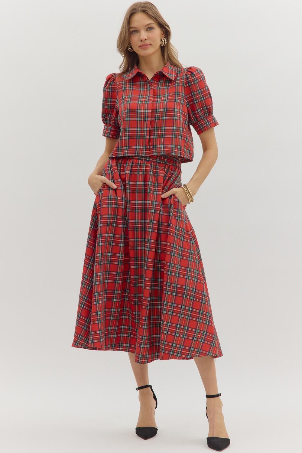 RED PLAID 2 PIECE SKIRT SET
