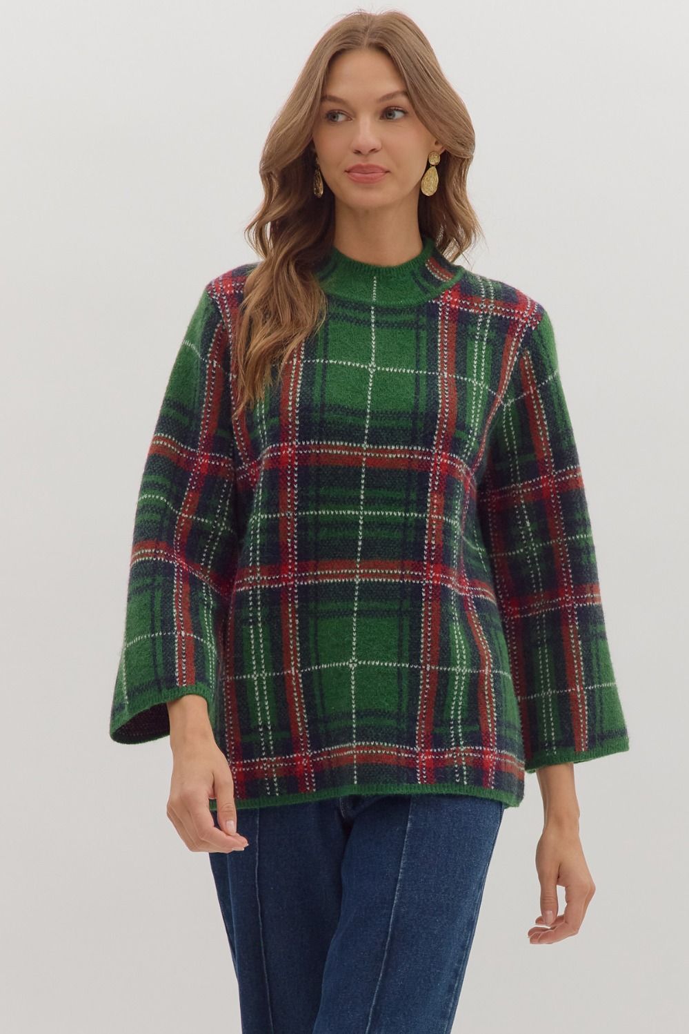 GREEN PLAID SWEATER