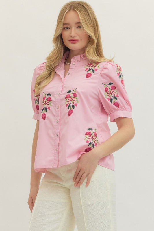 PUFF SLEEVE FLORAL BLOUSE - PINK - Pharm Favorites by Economy Pharmacy