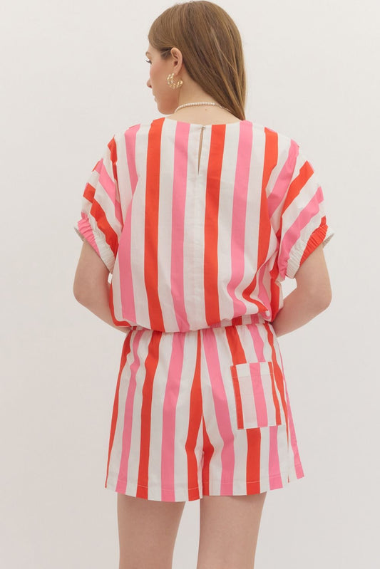 PINK MULTI STRIPE 2 PC SHORT SET