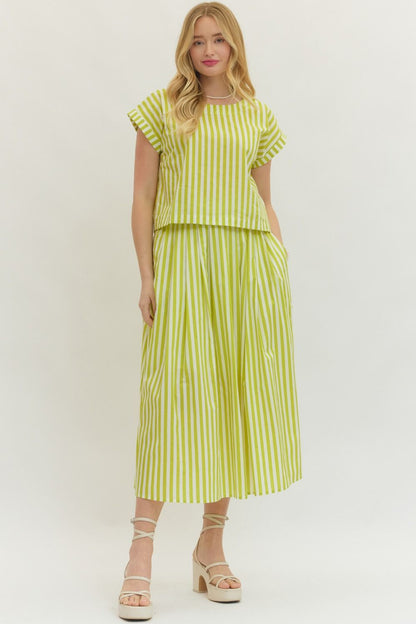 STRIPED MIDI SKIRT AND TOP 2 PC SET