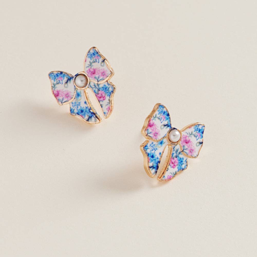 Ceramic Bow Enamel Casting Flower Pattern Earrings