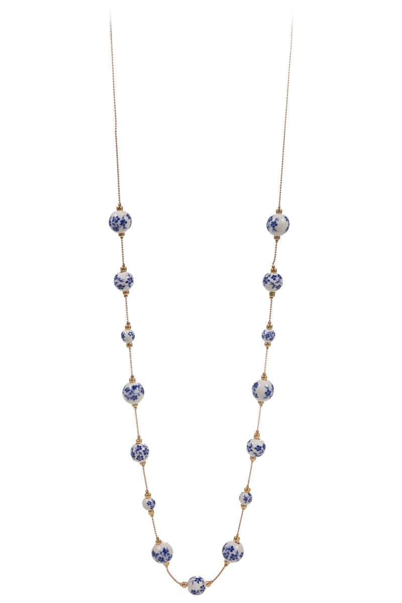 Flower Round Shape Ceramic Beaded Long Necklace