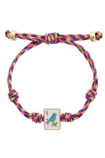SPARROW MAHJONG TILE PARACORD BRACELET IN PINK MULTI