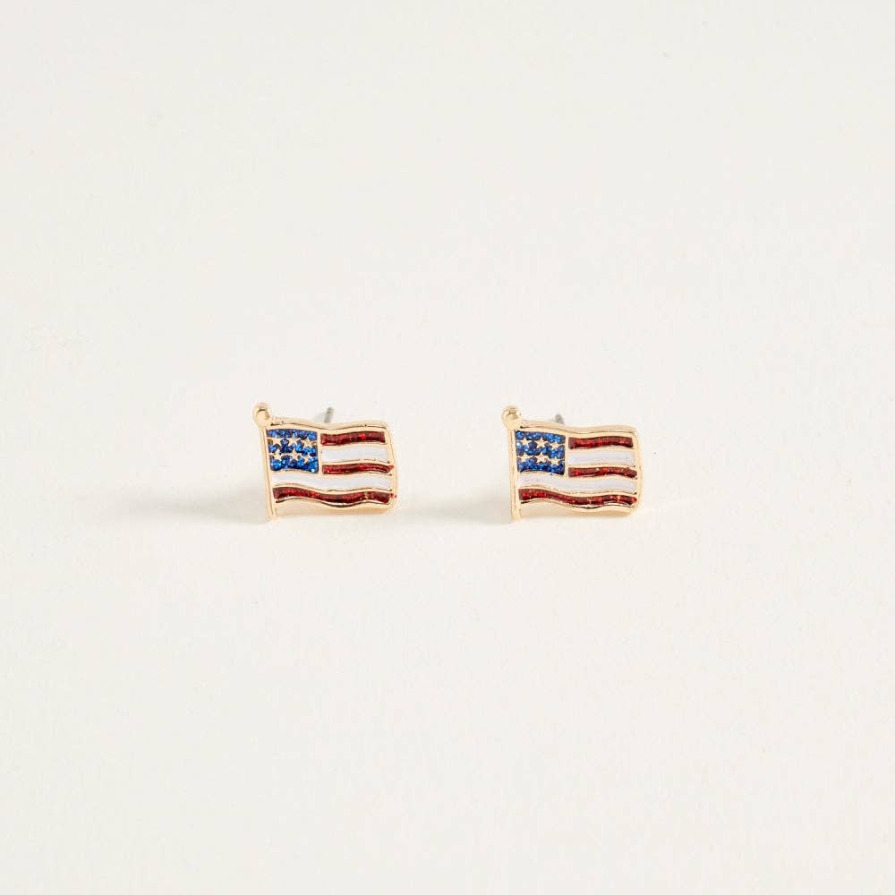 GLITTER ENAMEL AMERICAN USA FLAG POST EARRINGS