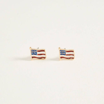 GLITTER ENAMEL AMERICAN USA FLAG POST EARRINGS