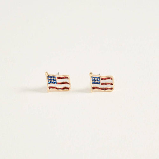 GLITTER ENAMEL AMERICAN USA FLAG POST EARRINGS