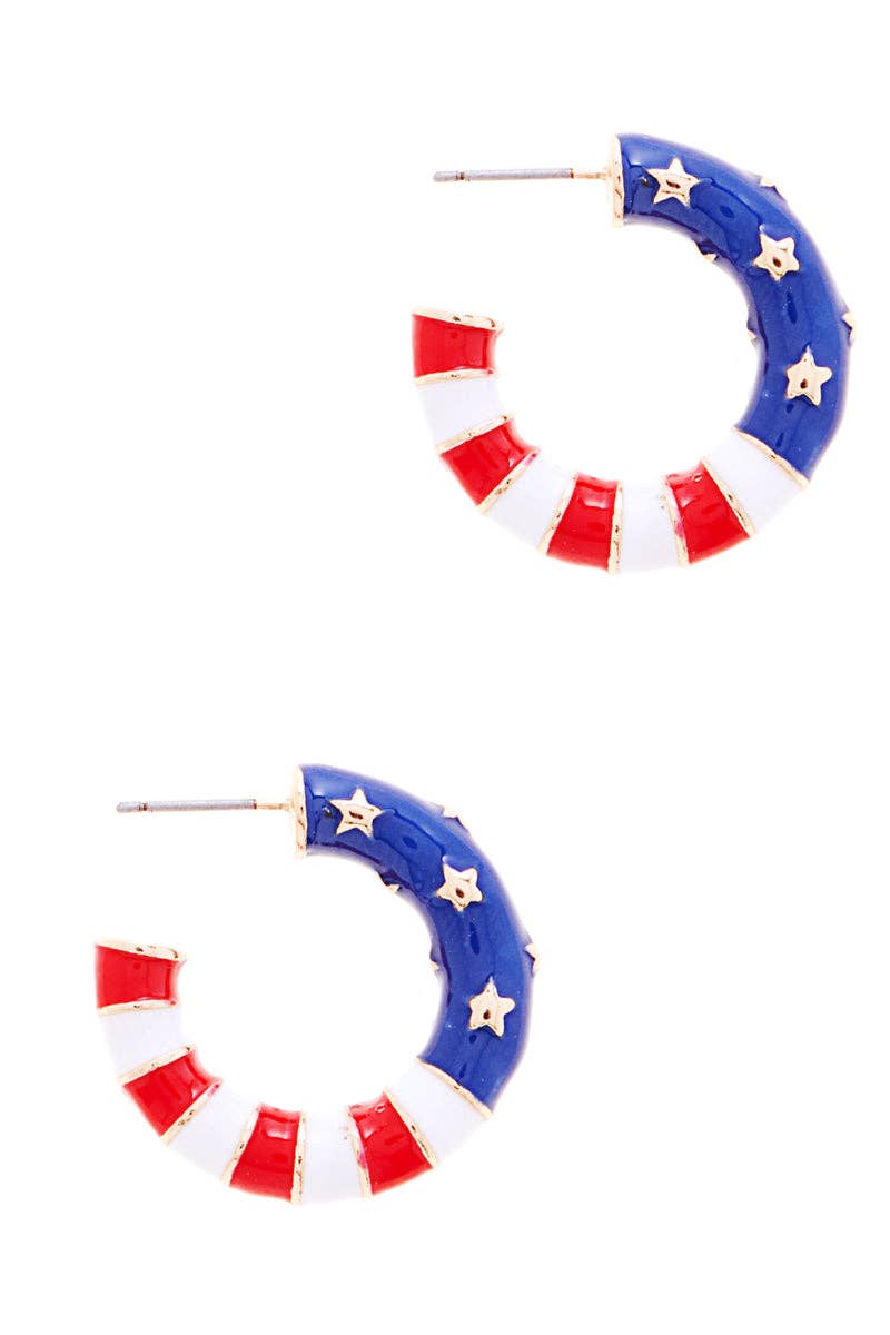 American Flag Shaped Enamel Hoop Earrings