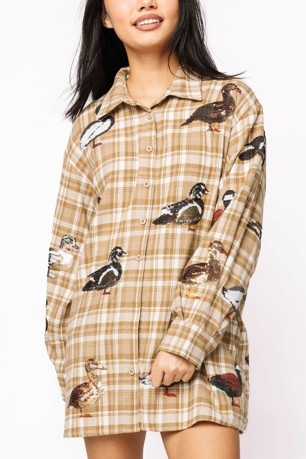 Brown Plaid Duck Button Up Dress