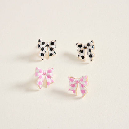 ENAMEL SOCCER BALL PRINT BOW ENAMEL EARRINGS